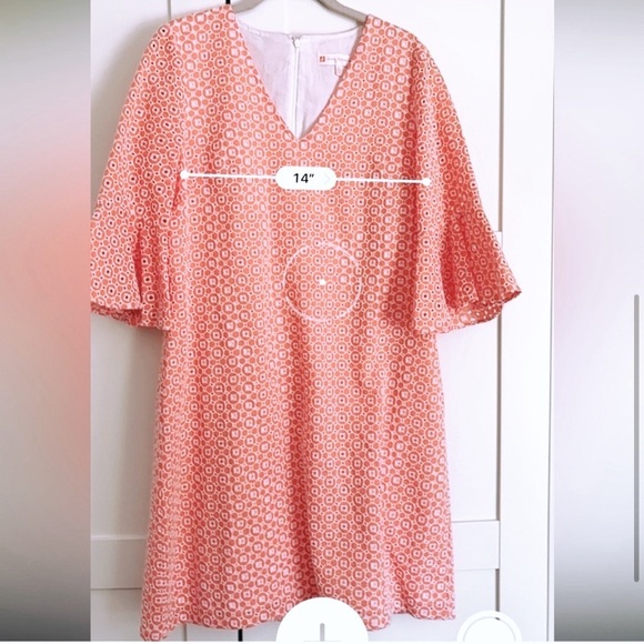 Jude Connally Orange and white bell sleeve dress size medium - Picture 5 of 6
